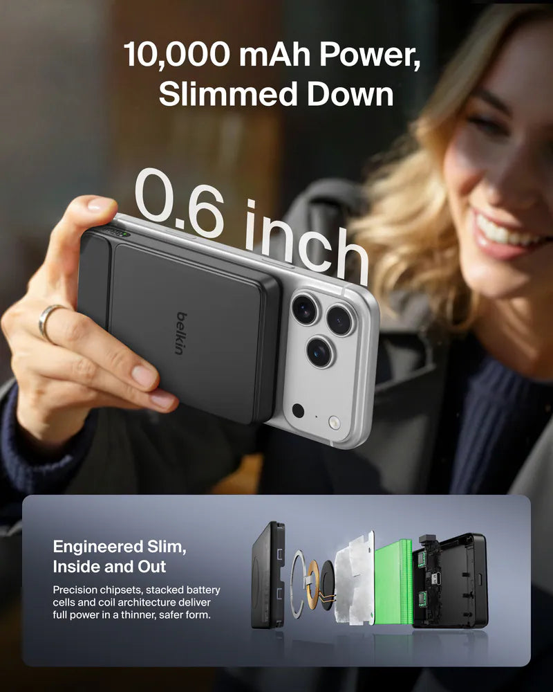 Belkin - UltraCharge Qi2 纖薄磁吸行動電源 10K 尿袋 (10000mAh, CCC認證, 3C可追溯二維碼) BPD022fq【香港行貨】