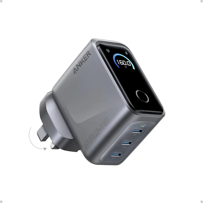 Anker - Prime Charger (160W, 3 Ports, Smart Display) 140W USB-C 3輸出牆插充電器 A2687【香港行貨】