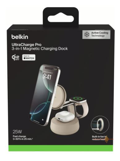 Belkin - UltraCharge Pro Qi2 3合1 磁吸充電座 25W 附45W充電器 WIZ040my【香港行貨】