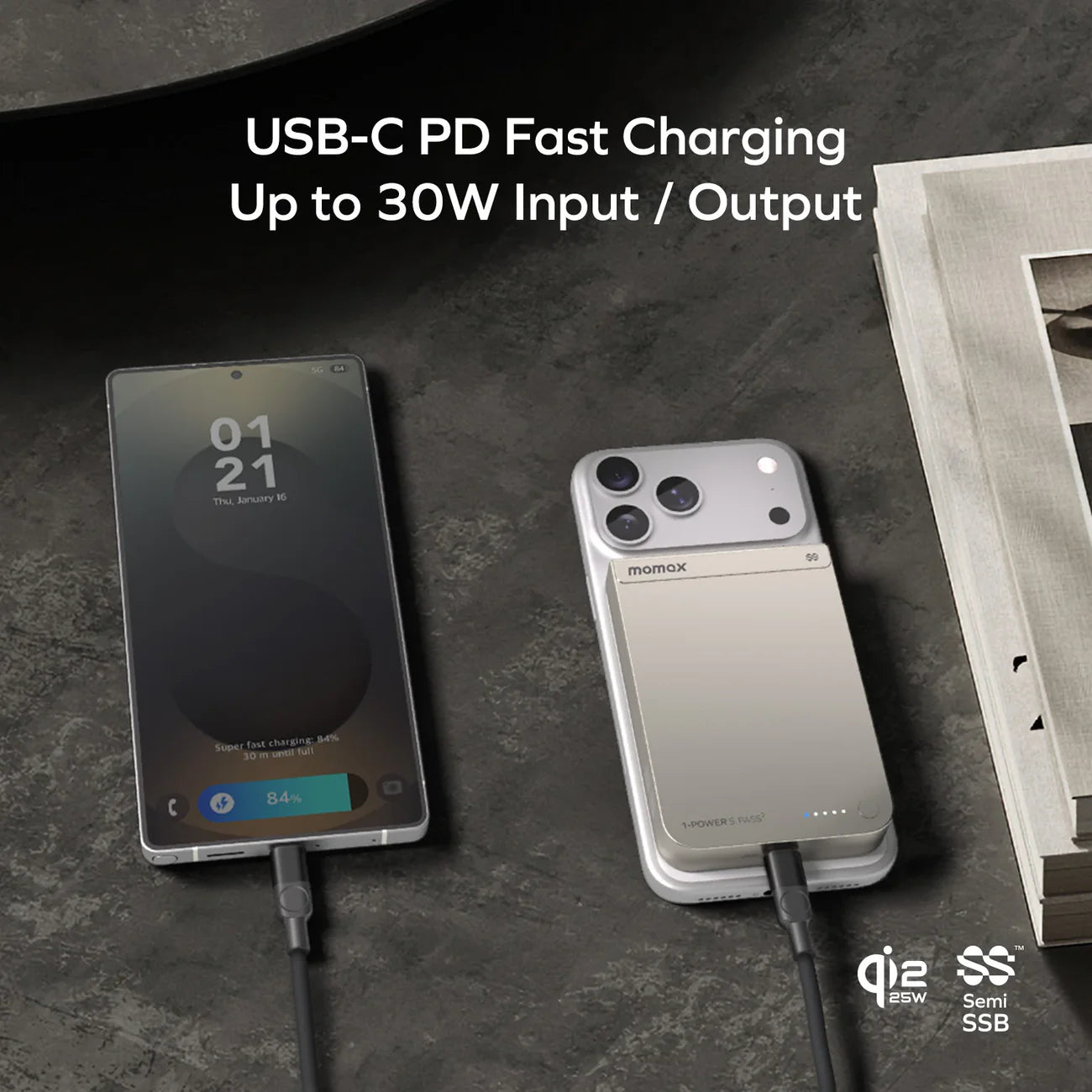 Momax - 1-Power S.Pass2 半固態磁吸流動電源 IP163Q22 外置電 行動電源 尿袋 (10000mAh, CCC認證, SSB)【香港行貨】