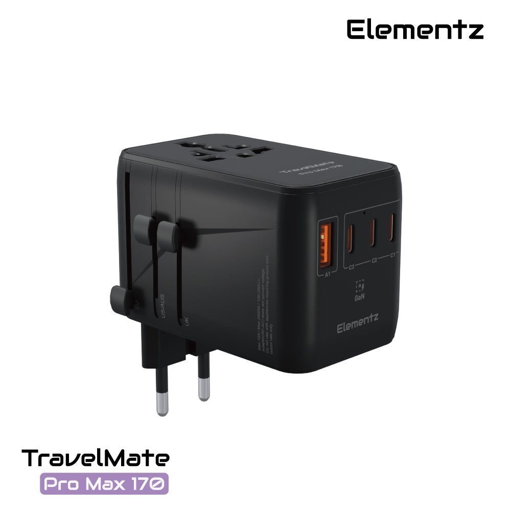 Elementz - PD3.1 170W 4接口 通用旅行轉插 旅行充電器 TravelMate ProMax 170W Travel Adapter (PT-W170)【香港行貨】