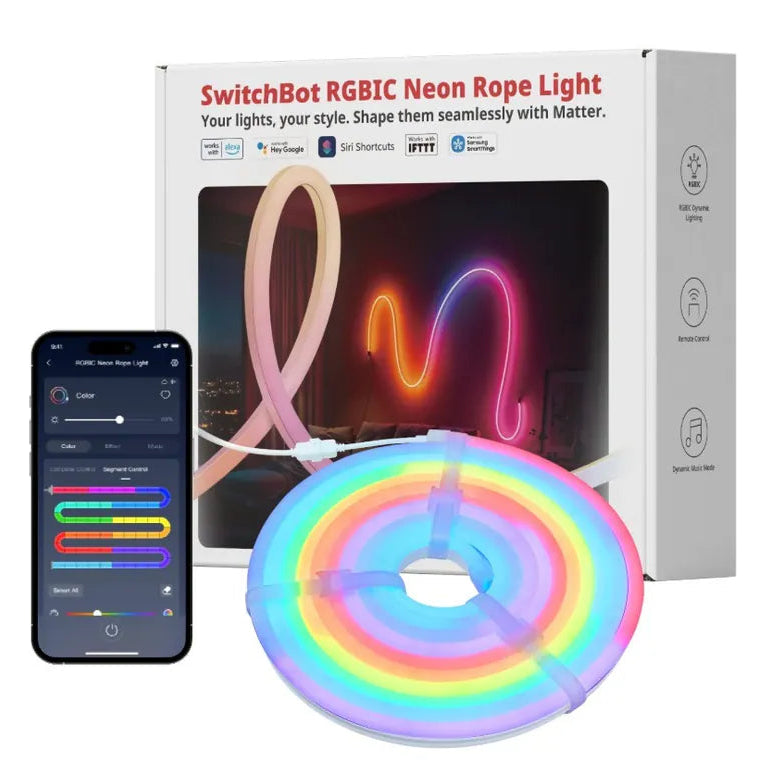 SwitchBot - RGBIC 霓虹燈繩燈 (5米) 適用於 Apple Home、Alexa 和 Google Home【香港行貨】