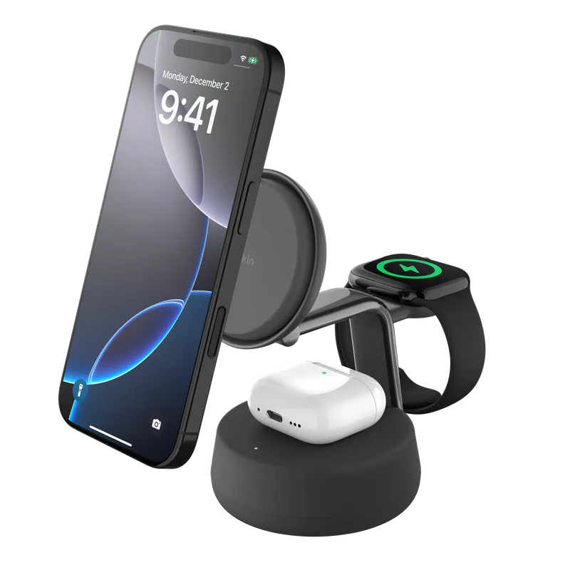 Belkin - UltraCharge Pro Qi2 3合1 磁吸充電座 25W 附45W充電器 WIZ040my【香港行貨】