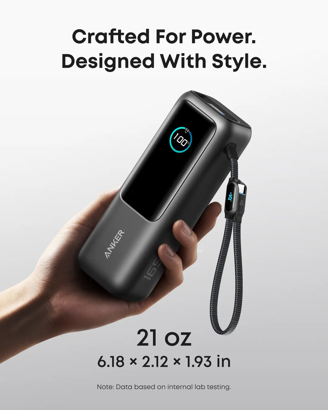 Anker - 165W 大功率行動電源 PD快充 內置伸縮充電線 尿袋 (25000mAh, CCC認證) A1695【香港行貨】