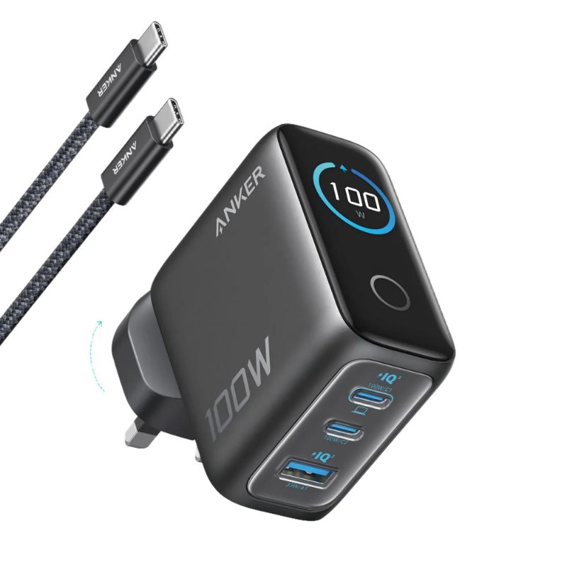 Anker - 100W 3Ports輸出牆插充電器 連USB-C充電線 (Smart Display) B121B【香港行貨】