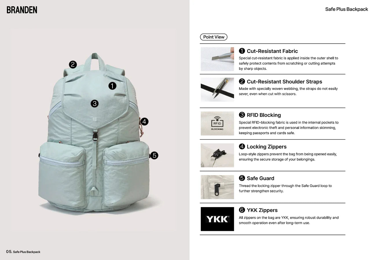 Branden - Safe Plus Backpack (30L) 多功能防盜背囊 韓國品牌