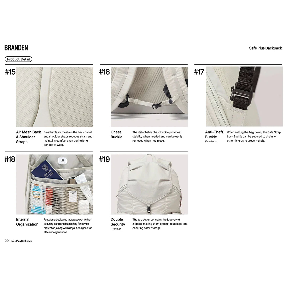 Branden - Safe Plus Backpack (30L) 多功能防盜背囊 韓國品牌