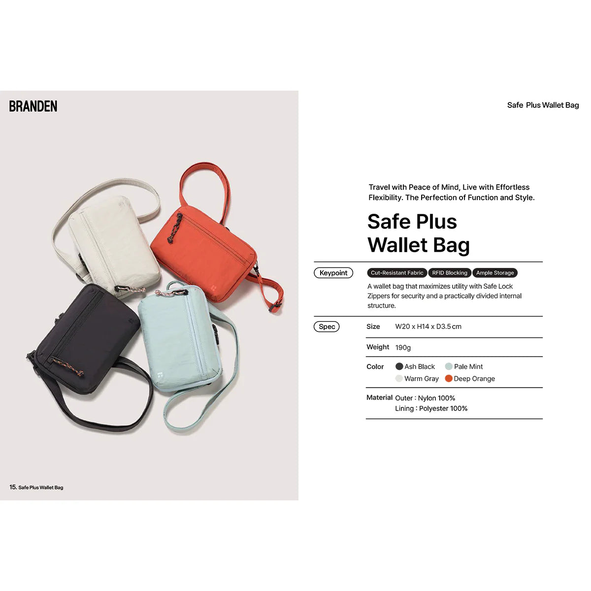 Branden - Safe Plus Wallet Bag 防盜RFID護照斜孭袋 斜孭防盜銀包 小袋子 韓國品牌