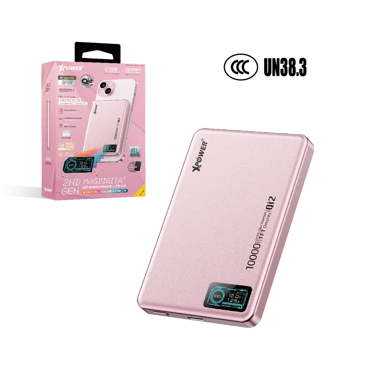 XPower - MagDigita² 第2代 MDT2 PD3.0+QI2 彩屏顯示 磁吸行動電源 尿袋 (10000mAh, CCC認證, 3C可追溯二維碼)【香港行貨】