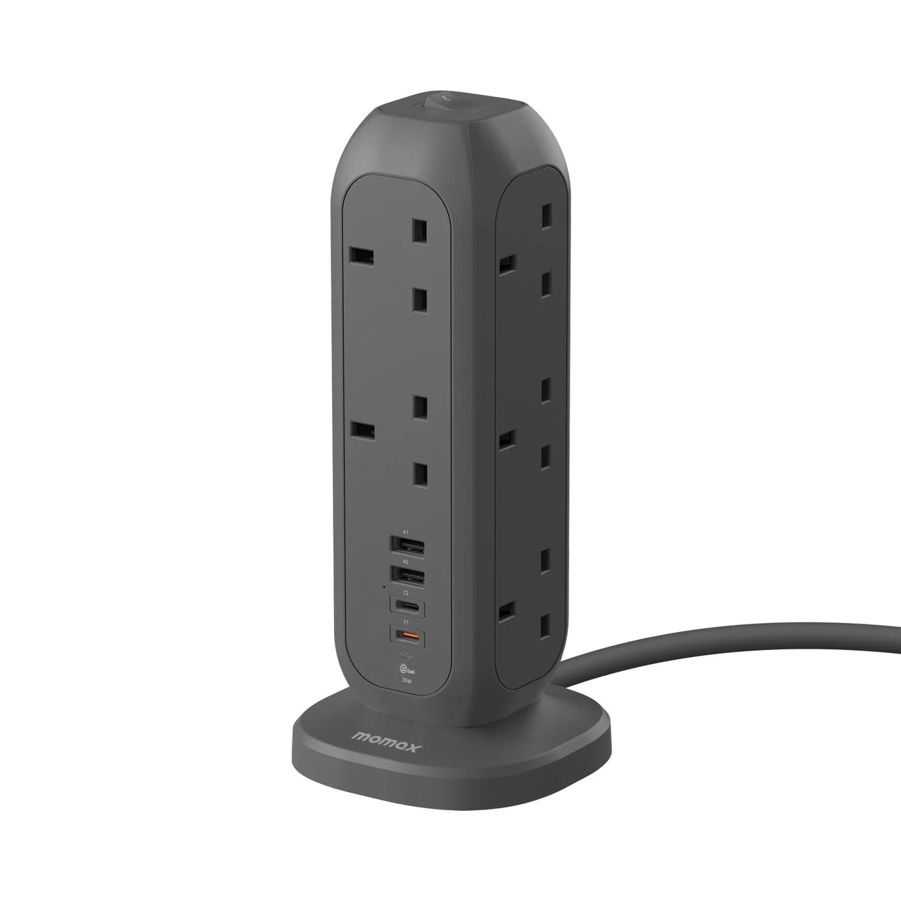 Momax - OnePlug 1-Plug PD35W 2A2C 11 位拖板 直立式拖板 升級至3m電源線【香港行貨】