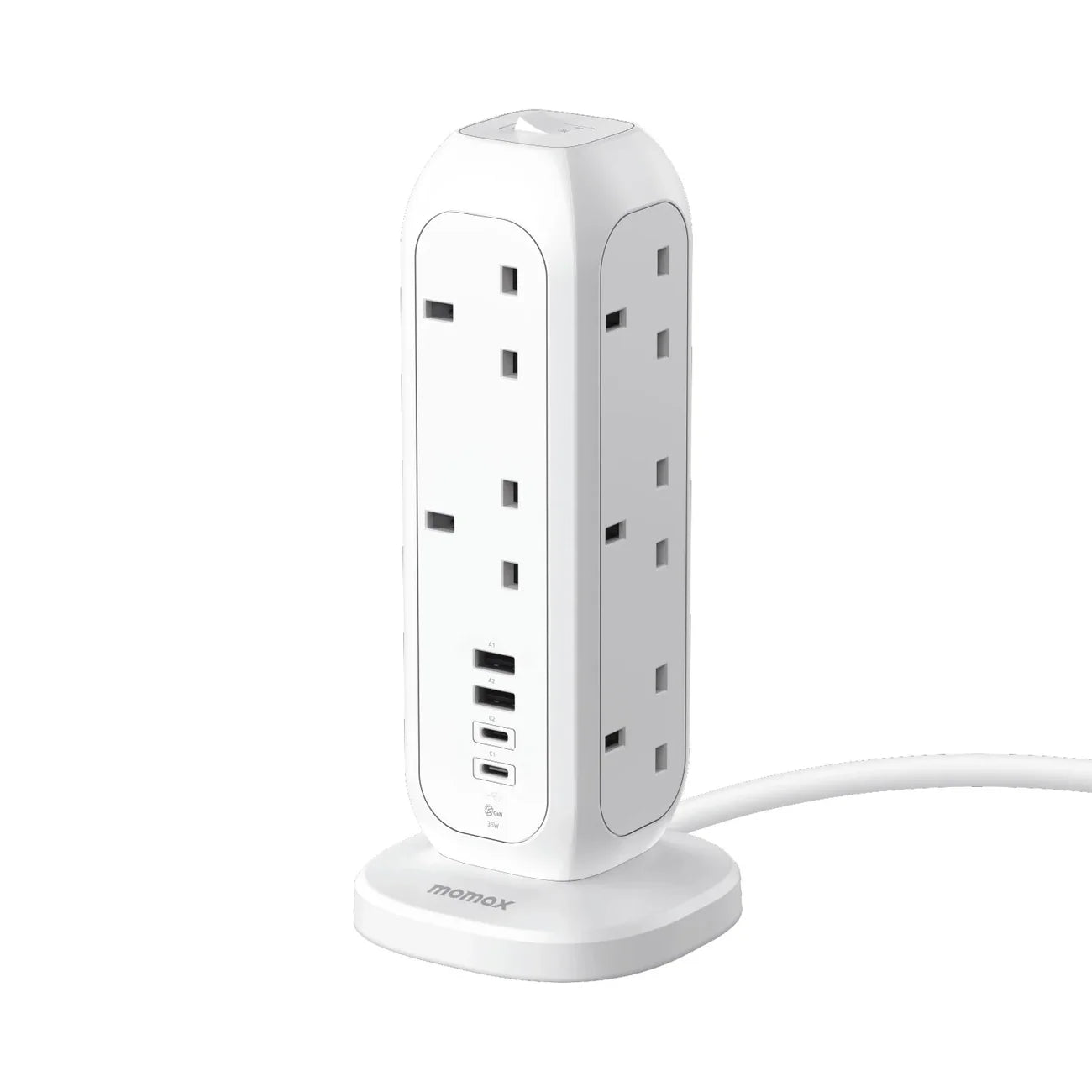 Momax - OnePlug 1-Plug PD35W 2A2C 11 位拖板 直立式拖板 升級至3m電源線【香港行貨】