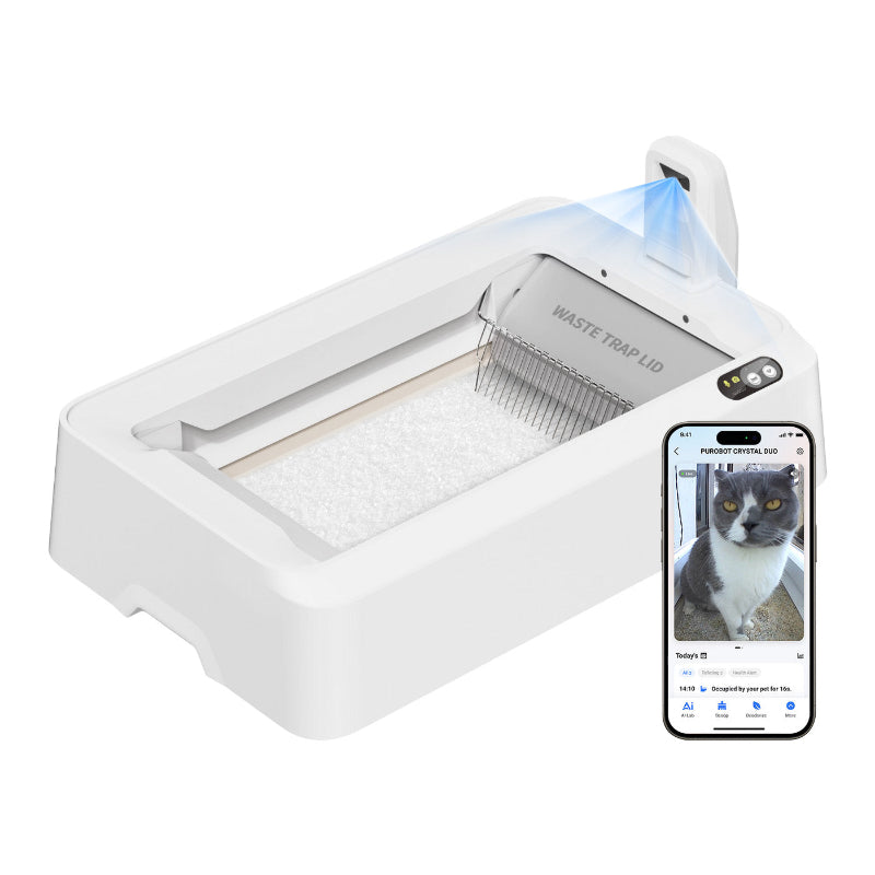 PETKIT - PUROBOT CRYSTAL DUO AI 智能鏡頭全自動雙翼貓廁所 (加送 貓砂及砂盤替換套裝) pkt7a【香港行貨】