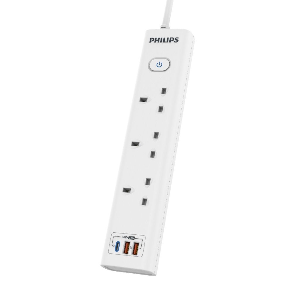 Philips - CHP8233WB USB拖板 三位雙斷路總開關快充USB安全插座 【香港行貨】