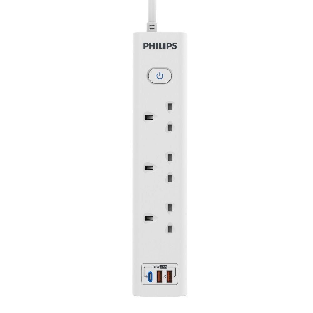 Philips - CHP8233WB USB拖板 三位雙斷路總開關快充USB安全插座 【香港行貨】