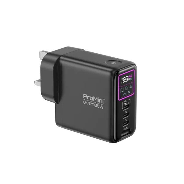 ProMini - GF165P Ultra UI顯示PD3.1 GaN 165W 摺疊三腳快速充電器 多功能多模式快充【香港行貨】