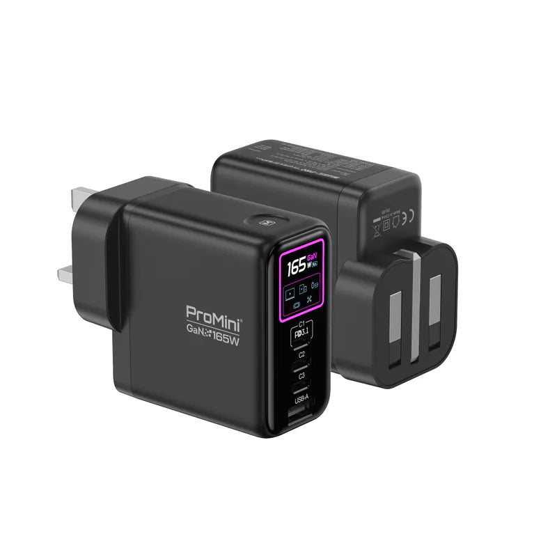 ProMini - GF165P Ultra UI顯示PD3.1 GaN 165W 摺疊三腳快速充電器 多功能多模式快充【香港行貨】