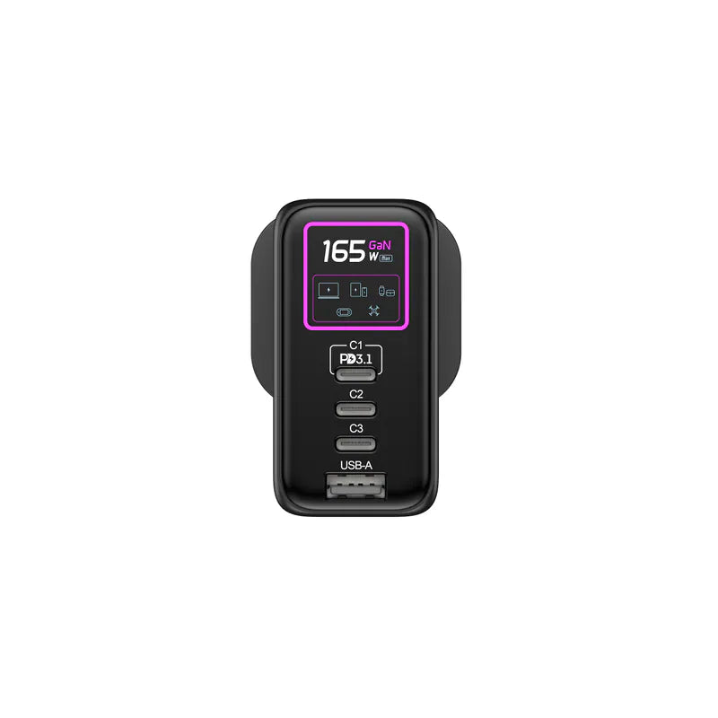 ProMini - GF165P Ultra UI顯示PD3.1 GaN 165W 摺疊三腳快速充電器 多功能多模式快充【香港行貨】
