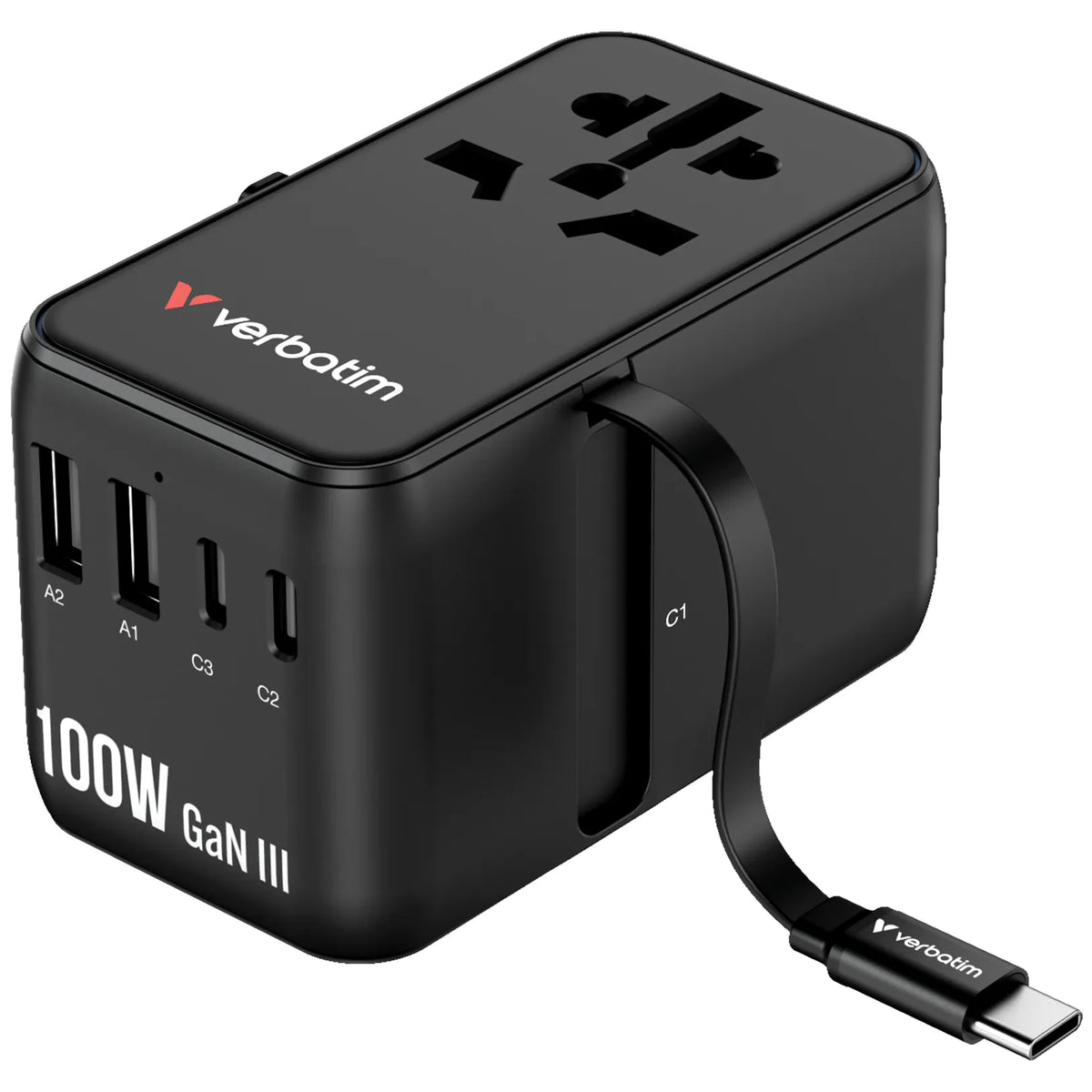 Verbatim - Charge 'n' Travel 100W 通用旅行轉插 (附USB-C可伸縮充電線) GaN III 旅行轉插 Travel Adapter 30185【香港行貨】