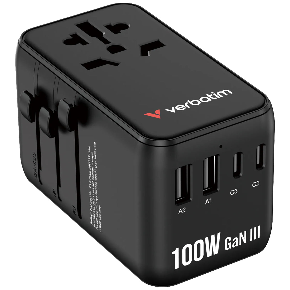 Verbatim - Charge 'n' Travel 100W 通用旅行轉插 (附USB-C可伸縮充電線) GaN III 旅行轉插 Travel Adapter 30185【香港行貨】