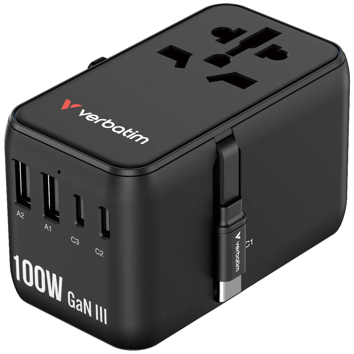 Verbatim - Charge 'n' Travel 100W 通用旅行轉插 (附USB-C可伸縮充電線) GaN III 旅行轉插 Travel Adapter 30185【香港行貨】
