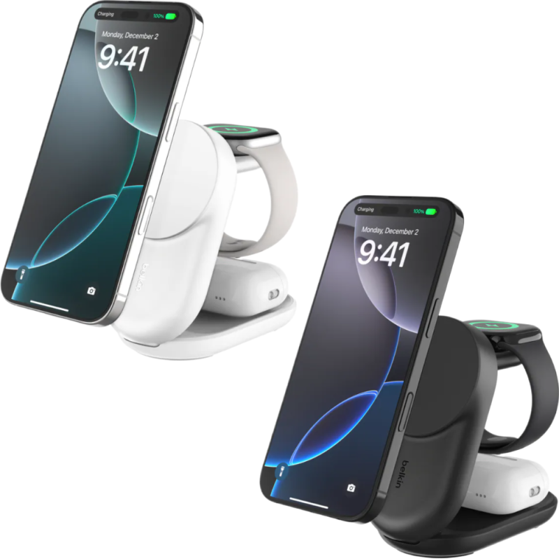 Belkin - UltraCharge Qi2 3合1 可摺疊磁吸充電器 25W (附送 45W 充電器) WIZ037my【香港行貨】