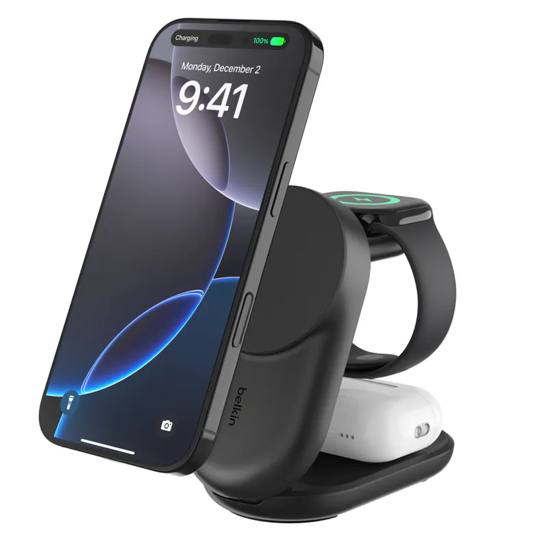 Belkin - UltraCharge Qi2 3合1 可摺疊磁吸充電器 25W (附送 45W 充電器) WIZ037my【香港行貨】