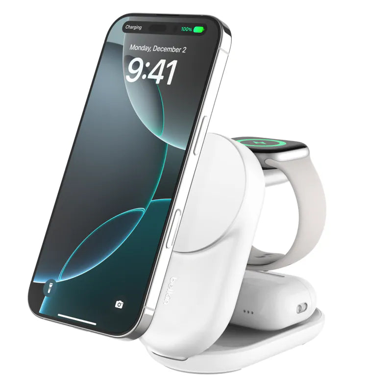 Belkin - UltraCharge Qi2 3合1 可摺疊磁吸充電器 25W (附送 45W 充電器) WIZ037my【香港行貨】