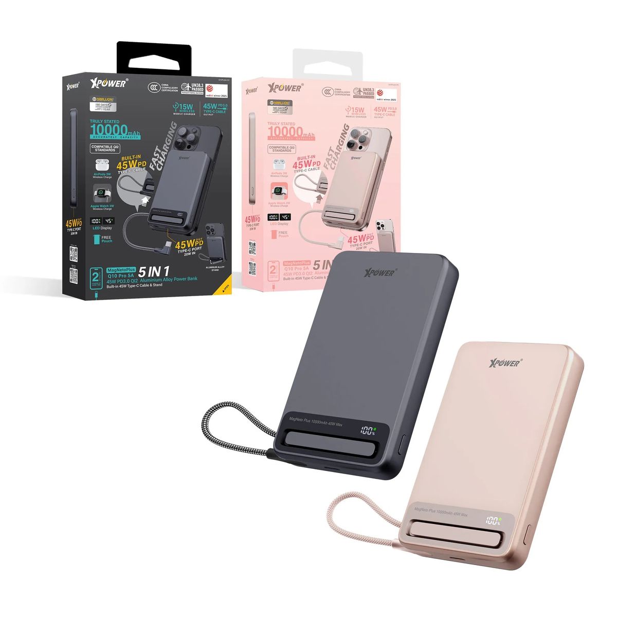 XPower - MagNetoPlus Q10 Pro 45W Qi2 鋁合金外殼 磁吸移動電源 行動電源 尿袋 (10000mAh, CCC認證)【香港行貨】