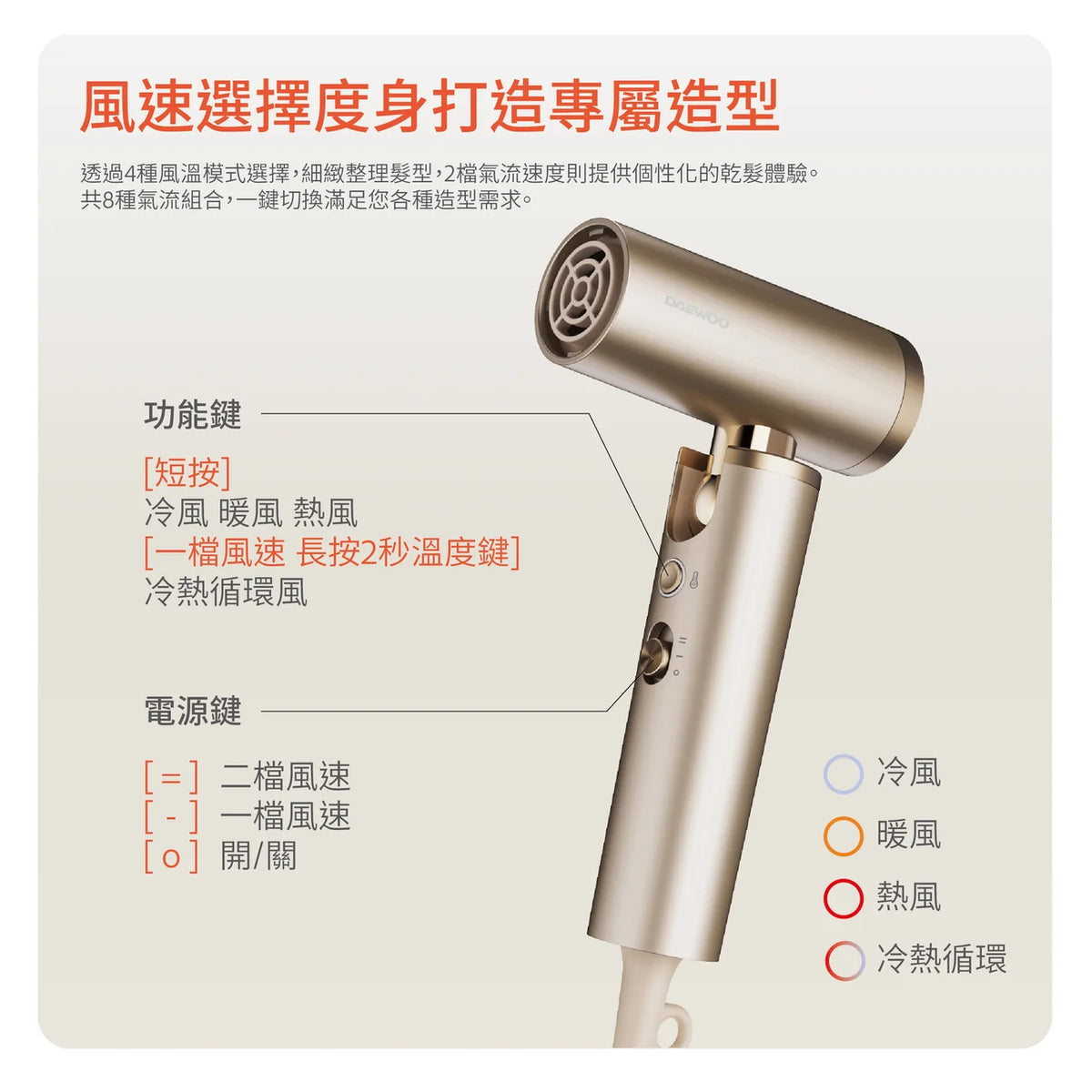 DAEWOO - H16 全球通用可折疊迷你高速風筒 旅行通用 (100-240V電壓) High Speed Travel Hair Dryer【香港行貨】
