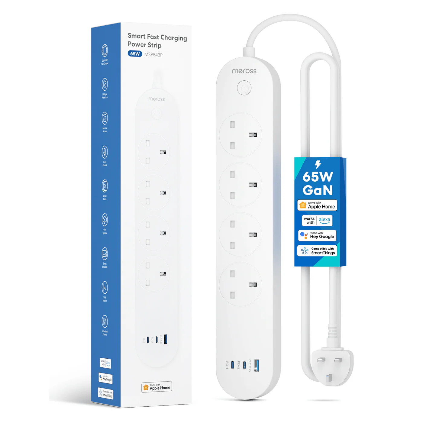 Meross - Smart Power Strip 智能快充拖板 65W GaN 智能拖板 (MSP843P UK)【香港行貨】