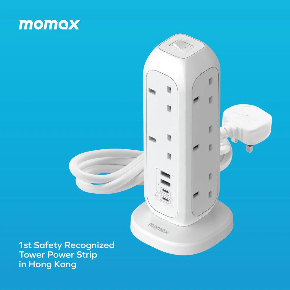 Momax - OnePlug 直立式拖板 PD20W 2A2C 11位排插+4位快充USB拖板【香港行貨】