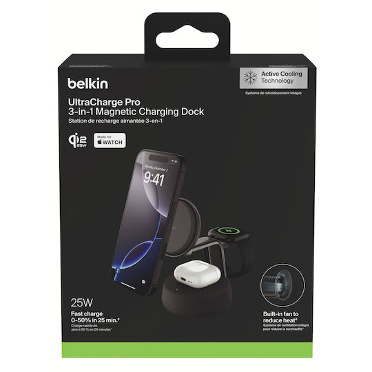 Belkin - UltraCharge Pro Qi2 3合1 磁吸充電座 25W 附45W充電器 WIZ040my【香港行貨】